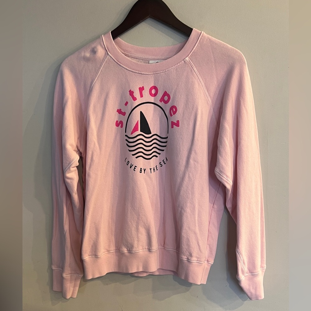 Sundry Size 1 Pink St. Tropez Love By The Sea Graphic Crewneck L/S Sweatshirt